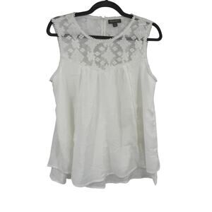Style & Co. Womens Medium White Lace Floral Trim Relaxed Sleeveless Blouse